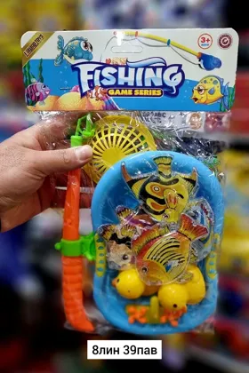 Игрушка, пластик Игровой набор Рыбалка , Удочка на крючке,ситечко, ванночка фигурок разноо